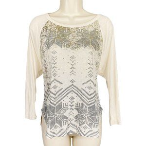 Womens American Eagle Outfitters Sz S Ivory W/Silver Semi-Sheer 3/4 Slv Top, NWT